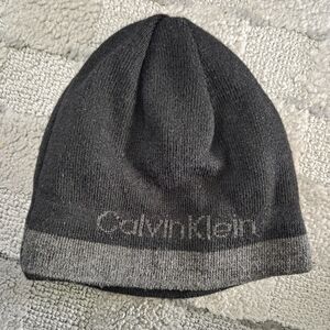 Calvin Klein Black Beanie with Gray Trim and Logo